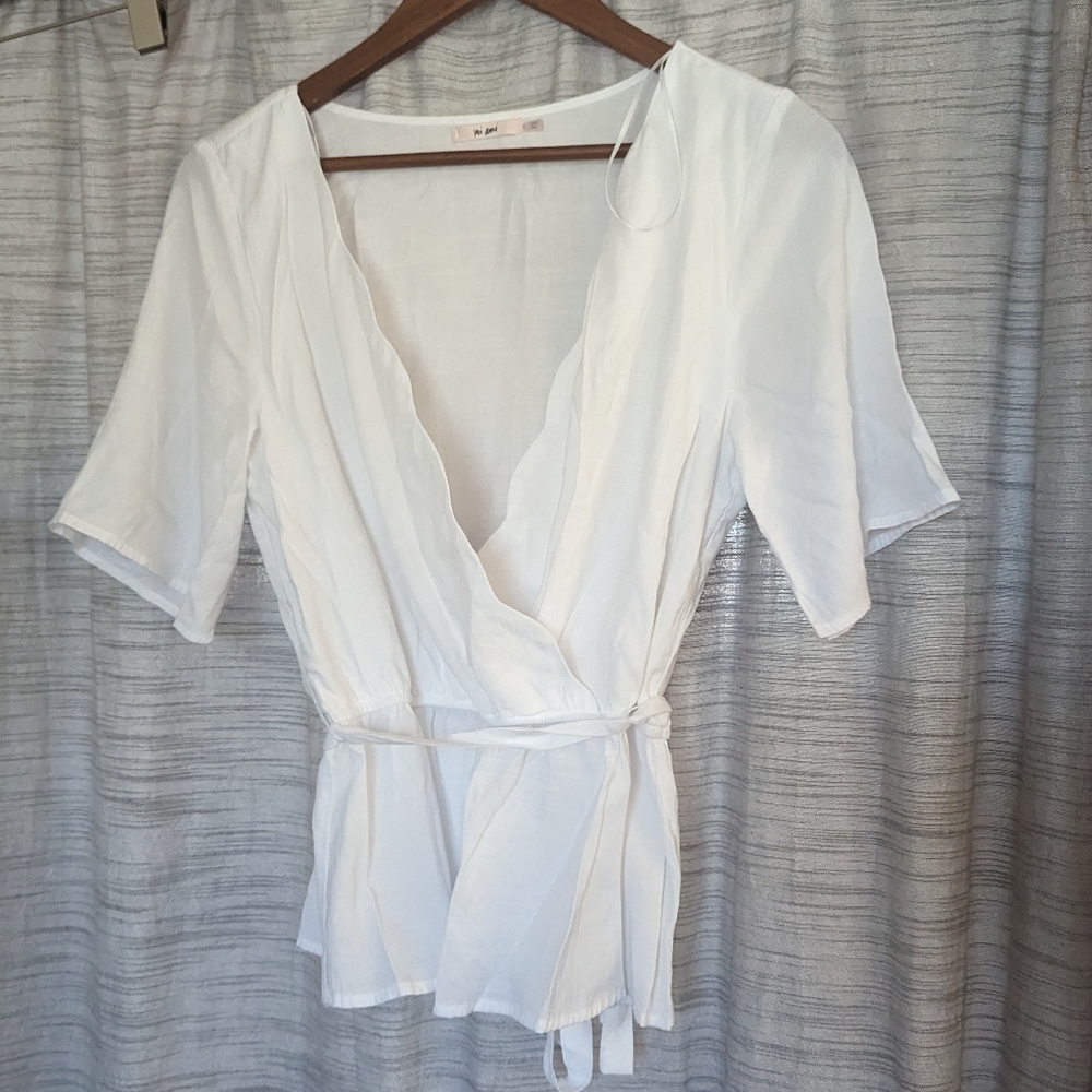 Mi Ami Tie Waist Wrap Front Linen Top